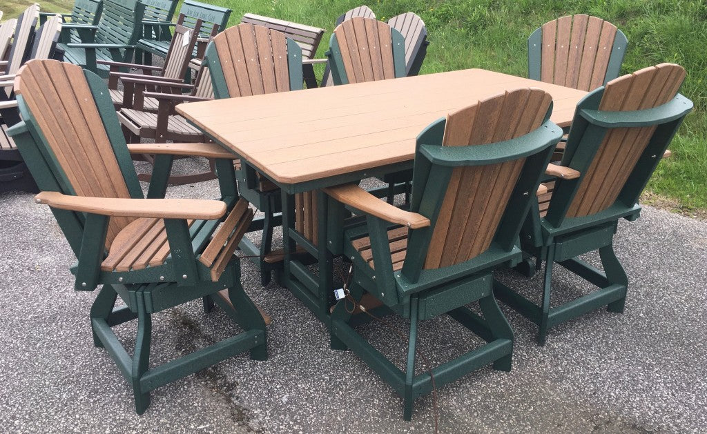 Poly 44″ x 72″ Rectangular Counter Height Table and Adirondack Swivel Chair Set