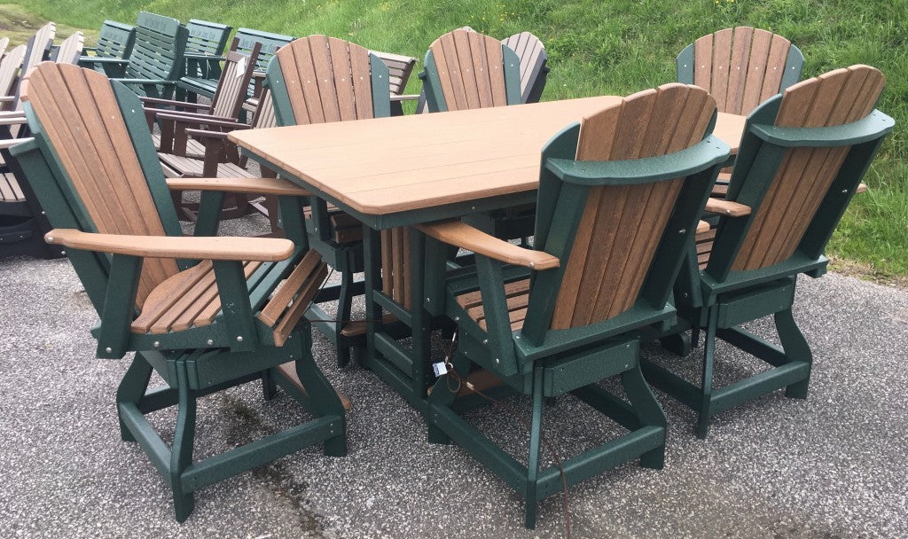 Poly 44″ x 72″ Rectangular Counter Height Table and Adirondack Swivel Chair Set