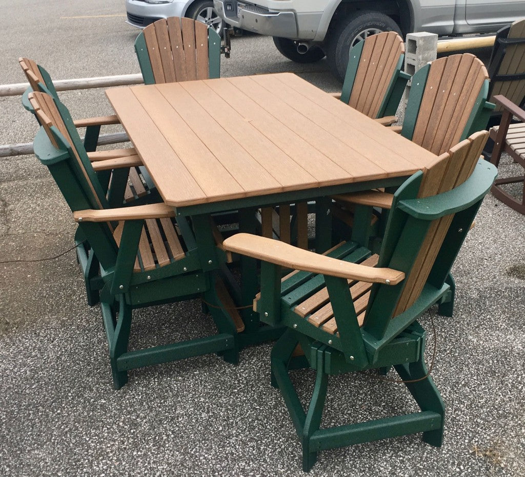 Poly 44″ x 72″ Rectangular Counter Height Table and Adirondack Swivel Chair Set