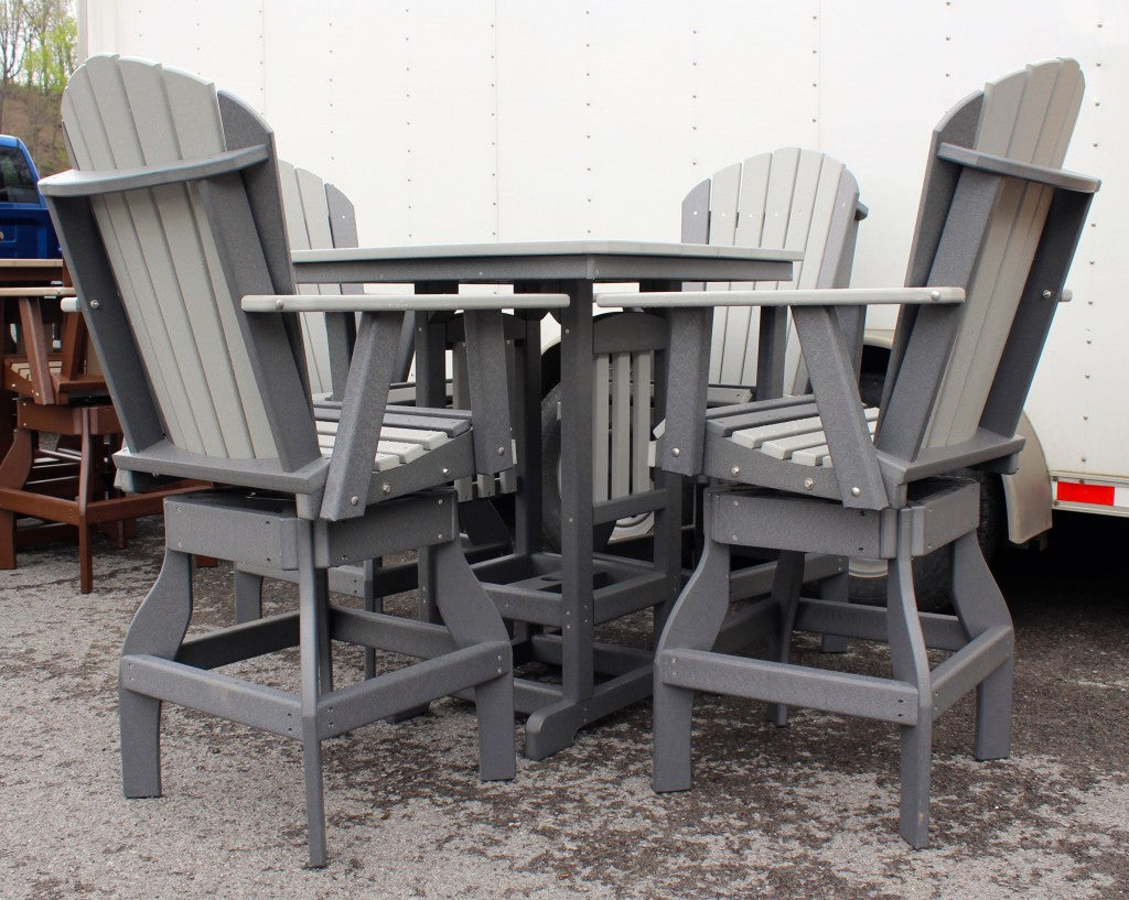 Poly 33″ Square Bar Height Table and Adirondack Swivel Bar Stool Set