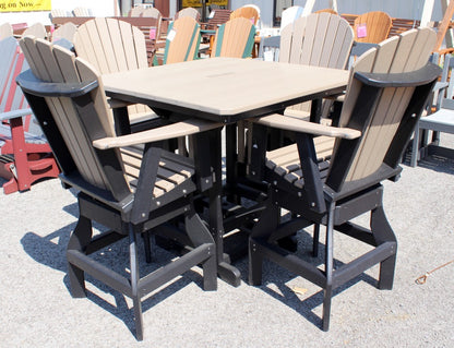 Poly 44″ Square Bar Height Table and Adirondack Swivel Bar Stool Set