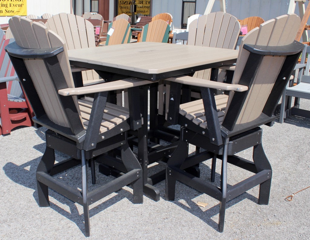 Poly 44″ Square Bar Height Table and Adirondack Swivel Bar Stool Set