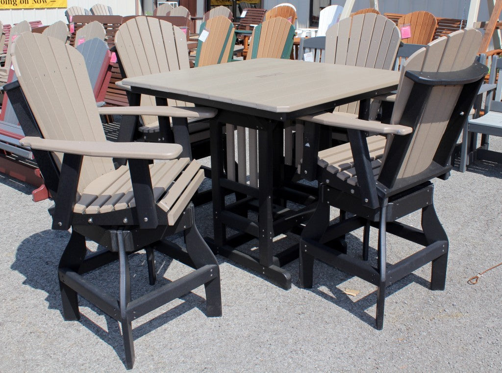 Poly 44″ Square Bar Height Table and Adirondack Swivel Bar Stool Set