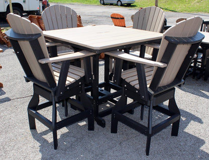 Poly 44″ Square Bar Height Table and Adirondack Swivel Bar Stool Set