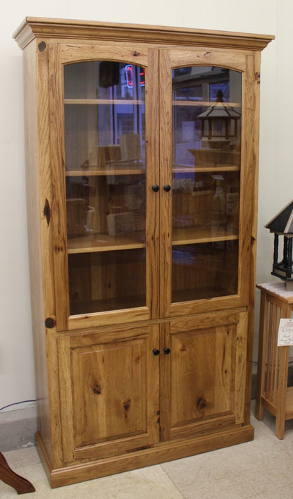 Pantry with Glass Doors in Rustic Hickory Wood