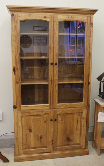 Pantry with Glass Doors in Rustic Hickory Wood