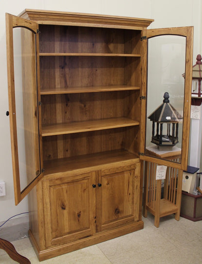 Pantry with Glass Doors in Rustic Hickory Wood