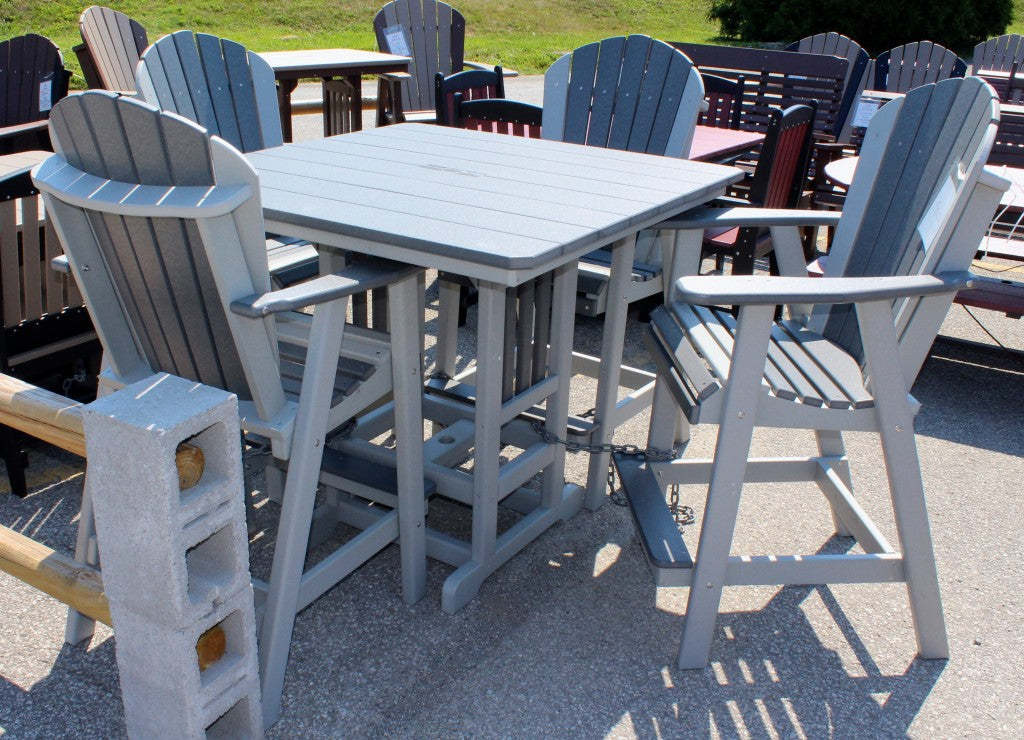 Poly 44″ Square Bar Height Table and Adirondack Chair Set