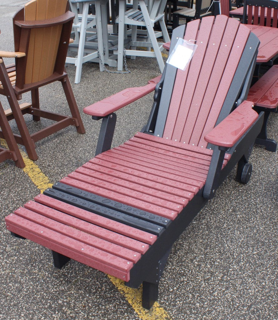 Poly Adirondack Chaise Lounge in Cherry on Black