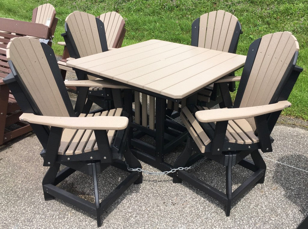 Poly 44″ Square Counter Height Table and Adirondack Swivel Bar Stool Set