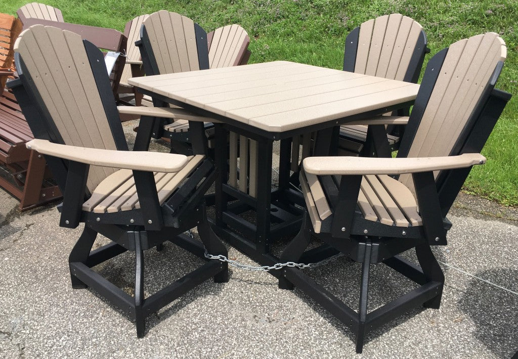 Poly 44″ Square Counter Height Table and Adirondack Swivel Bar Stool Set