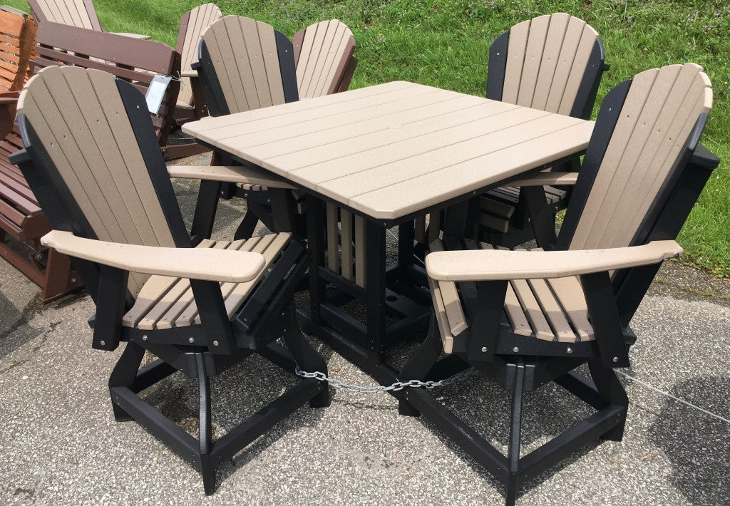 Poly 44″ Square Counter Height Table and Adirondack Swivel Bar Stool Set