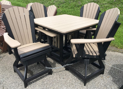 Poly 44″ Square Counter Height Table and Adirondack Swivel Bar Stool Set