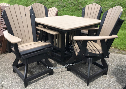 Poly 44″ Square Counter Height Table and Adirondack Swivel Bar Stool Set