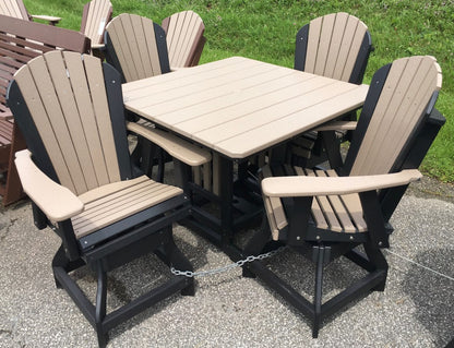 Poly 44″ Square Counter Height Table and Adirondack Swivel Bar Stool Set