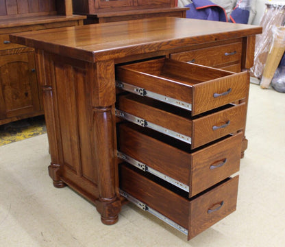 Rustic Quarter Sawn Oak Turned Leg Island with 2" Plank Glued Top