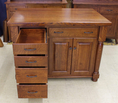 Rustic Quarter Sawn Oak Turned Leg Island with 2" Plank Glued Top