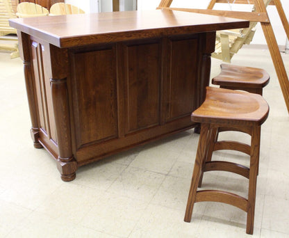 Rustic Quarter Sawn Oak Turned Leg Island with 2" Plank Glued Top