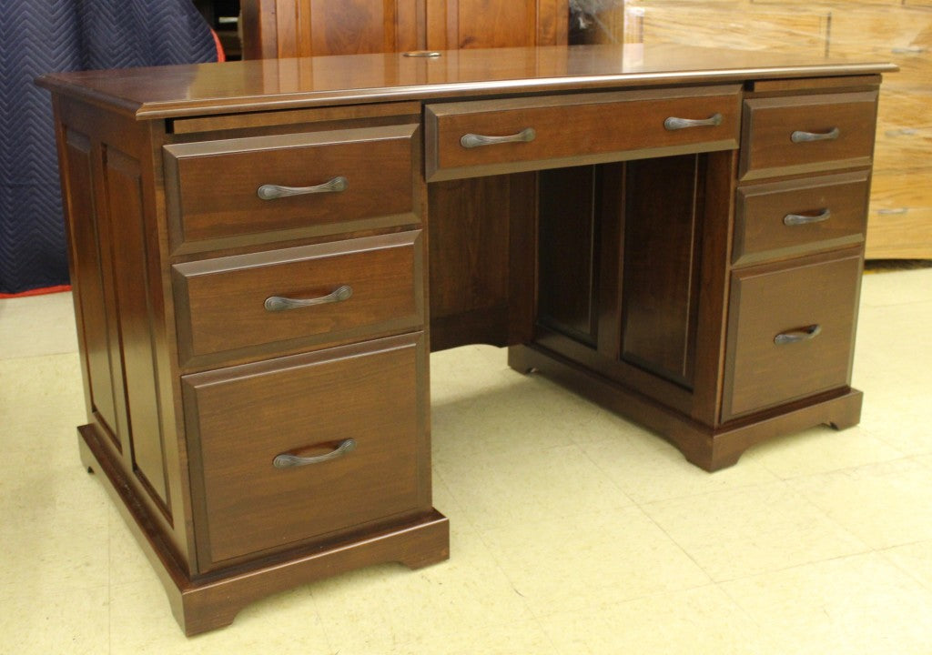 60″ Traditional Double Pedestal Executive Desk in Brown Maple