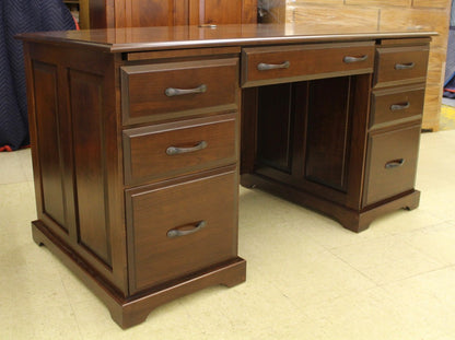 60″ Traditional Double Pedestal Executive Desk in Brown Maple