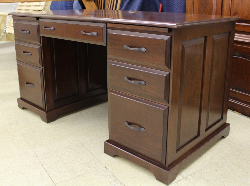 60″ Traditional Double Pedestal Executive Desk in Brown Maple