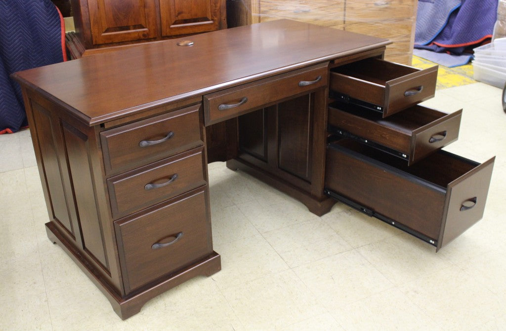 60″ Traditional Double Pedestal Executive Desk in Brown Maple