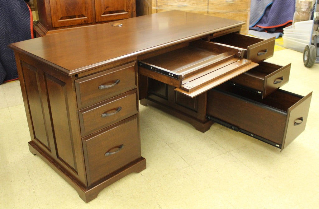 60″ Traditional Double Pedestal Executive Desk in Brown Maple