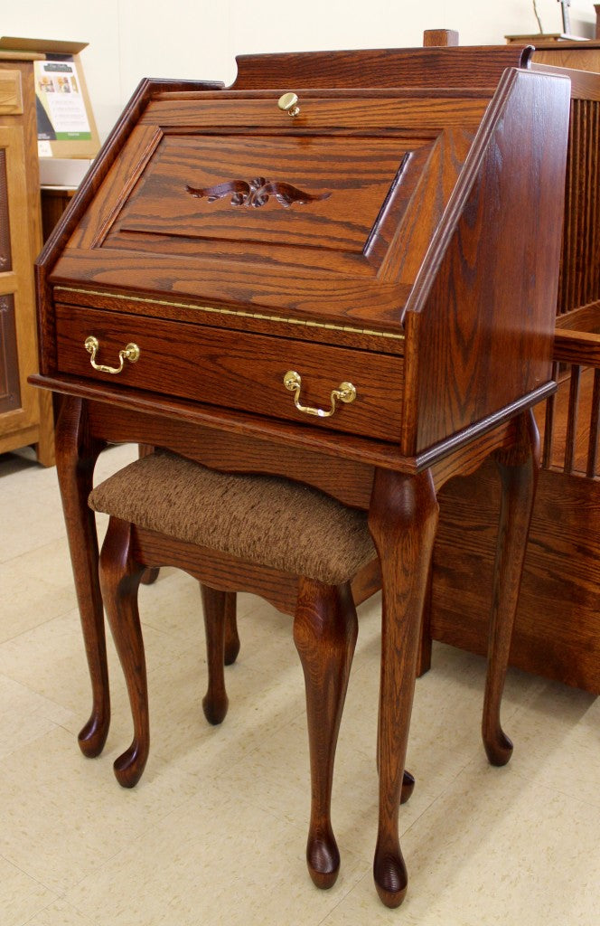 Queen Anne Secretary Desk with Upholstered Bench