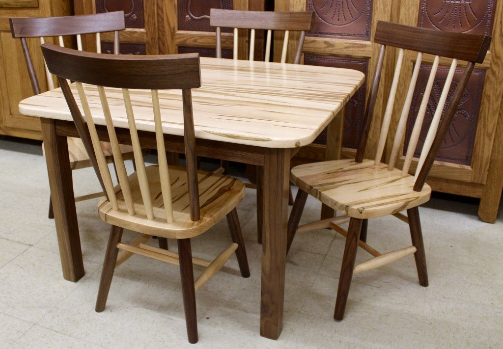 Comb Back Child’s Table with Four Chairs in Wormy Maple & Walnut