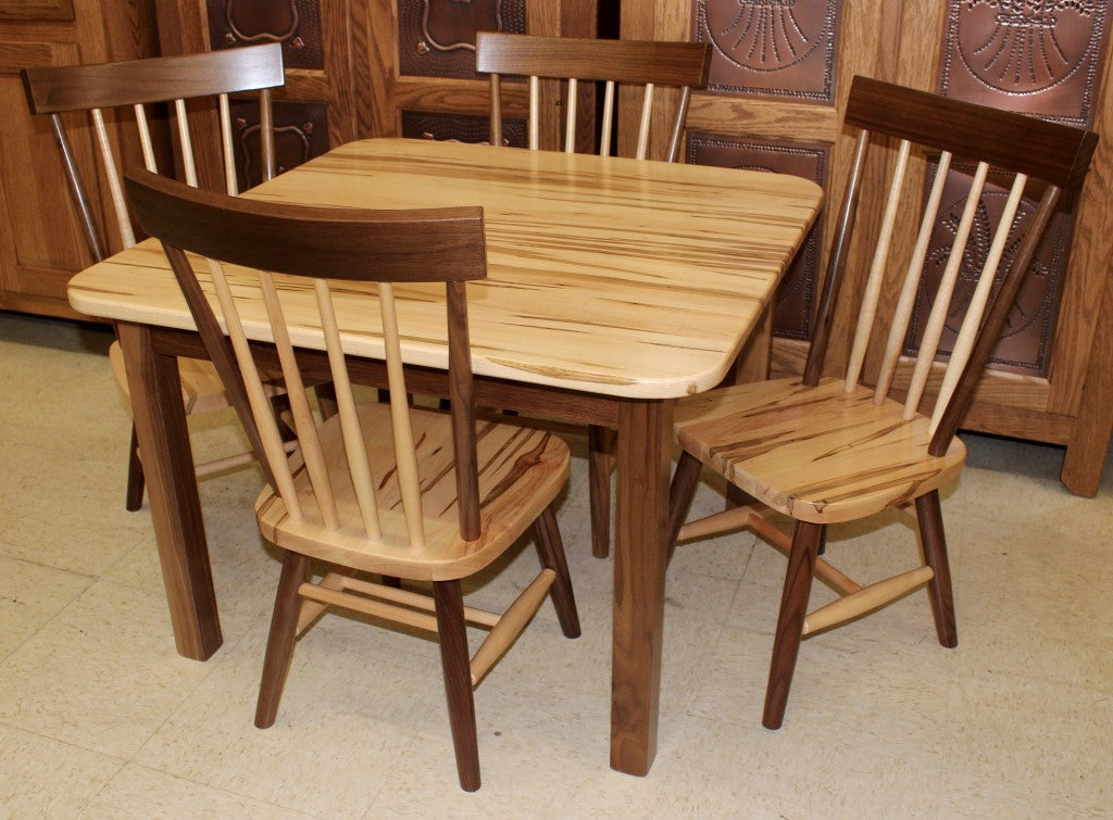 Comb Back Child’s Table with Four Chairs in Wormy Maple & Walnut