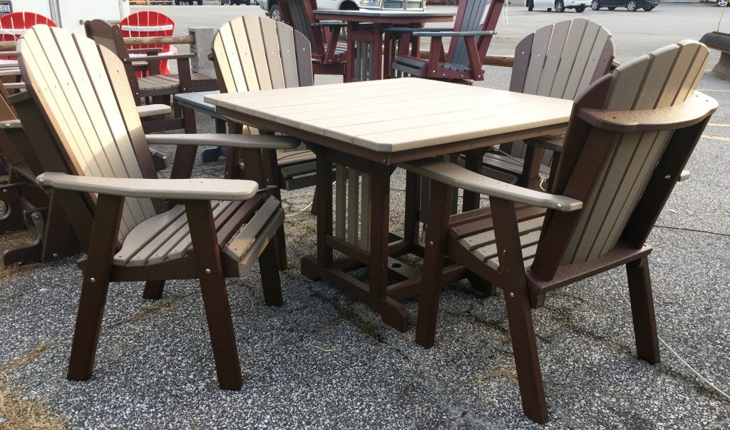 Poly 44″ Square Regular Height Table and Adirondack Dining Chair Set