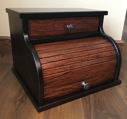 Rolltop Bread Box with Drawer in Beautiful Two-Tone Finish