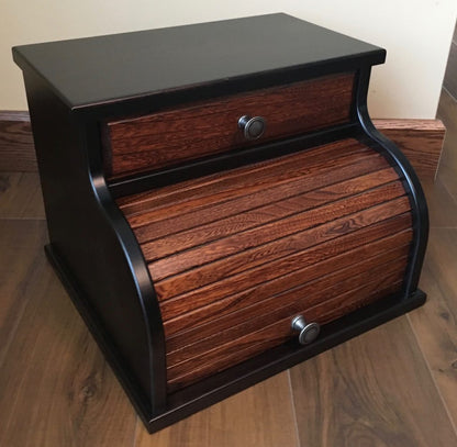 Rolltop Bread Box with Drawer in Beautiful Two-Tone Finish