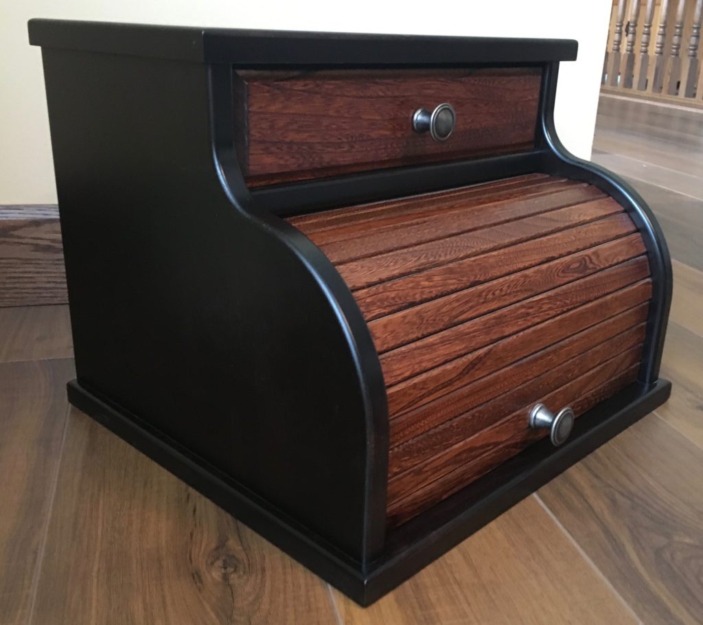 Rolltop Bread Box with Drawer in Beautiful Two-Tone Finish