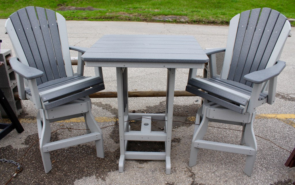 Poly 33″ Square Bar Height Table and Adirondack Swivel Bar Stool Set