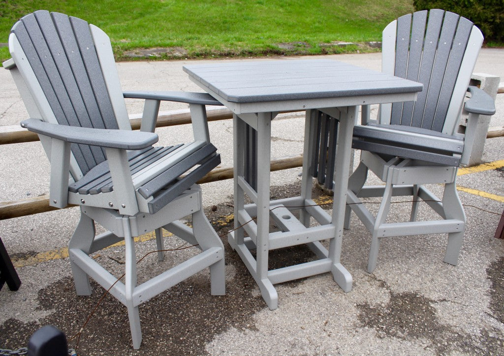 Poly 33″ Square Bar Height Table and Adirondack Swivel Bar Stool Set