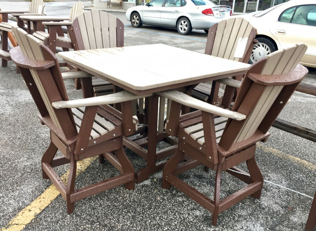 Poly 44″ Square Counter Height Table and Adirondack Swivel Bar Stool Set