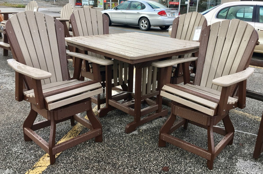 Poly 44″ Square Counter Height Table and Adirondack Swivel Bar Stool Set