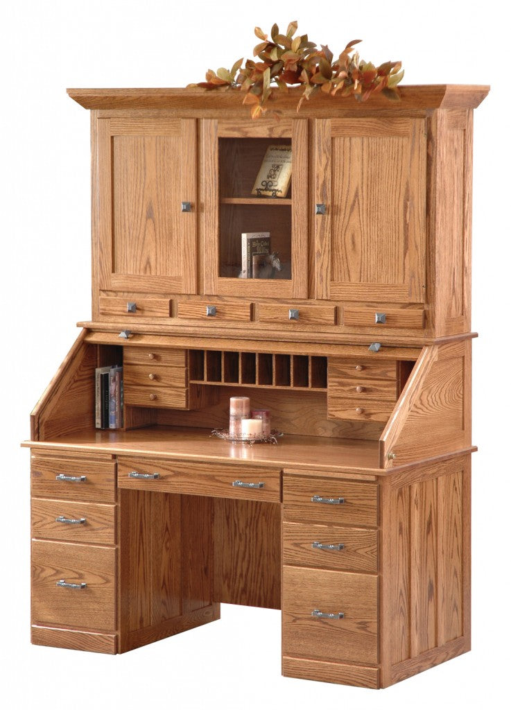 60″ Sierra Deluxe Rolltop Desk With Hutch