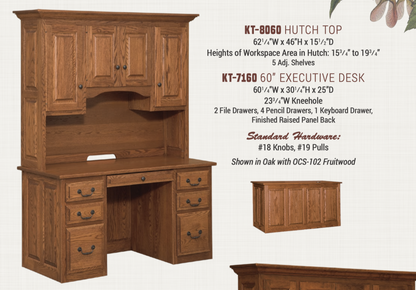 Kingston Raised Panel 60″ Executive Desk with Hutch Top