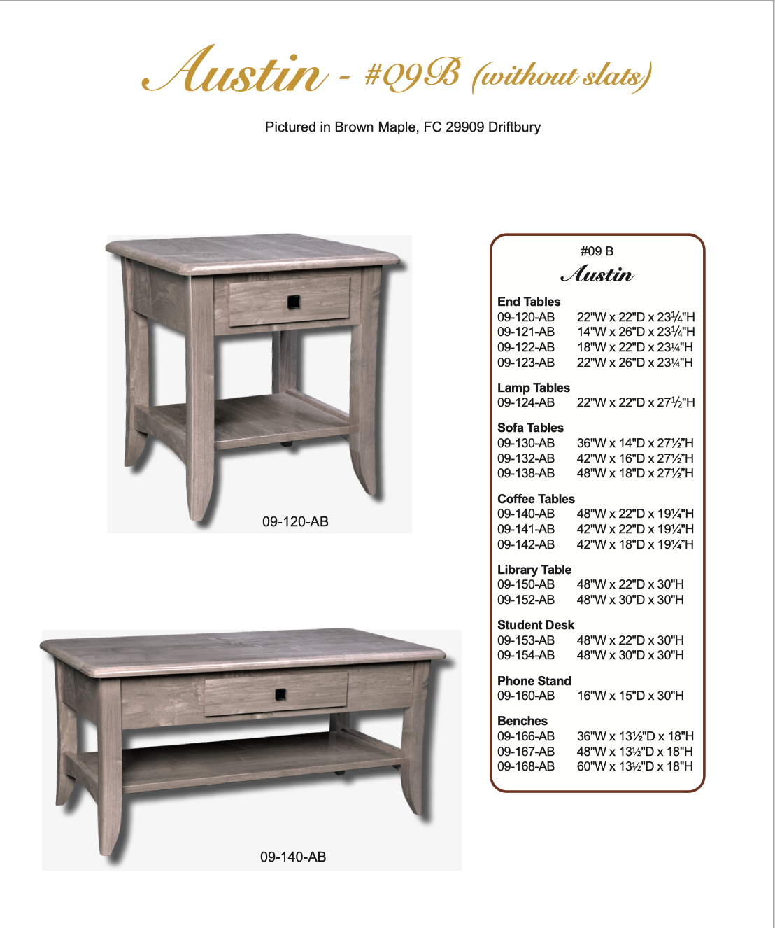 Austin (No Slats) 48″ Sofa Table 