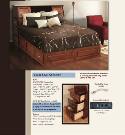 All In One Bookcase Pedestal Bed, Brown Maple