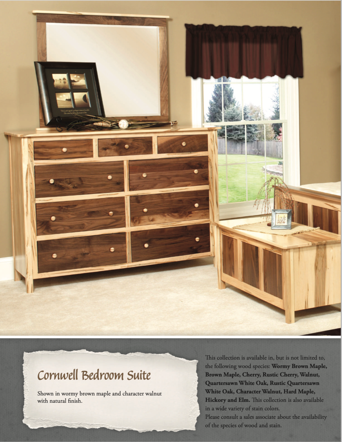 Cornwell Bedroom Set (Wormy Maple & Walnut Woods)