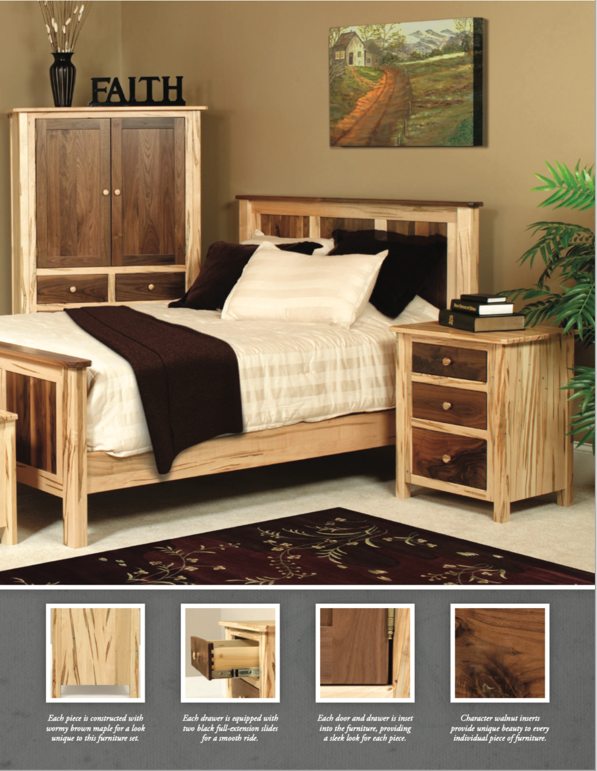 Cornwell Bedroom Set (Wormy Maple & Walnut Woods)