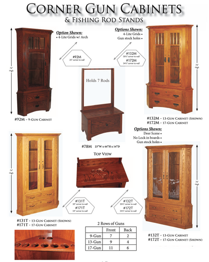 10 Gun Wormy Maple and Walnut Cabinet with Pistol Display