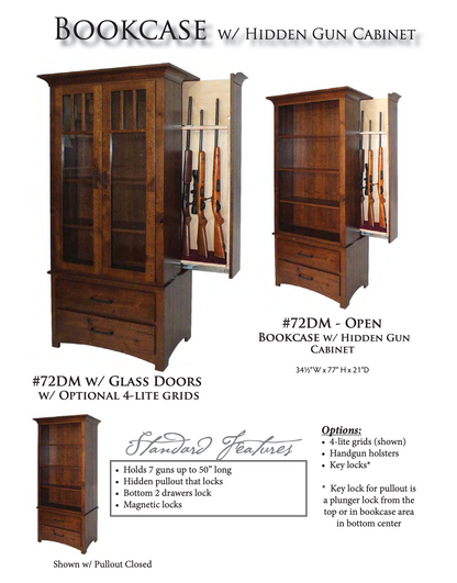 7 Gun Bookcase / Curio with Hidden Gun Cabinet and Slider Glass Door